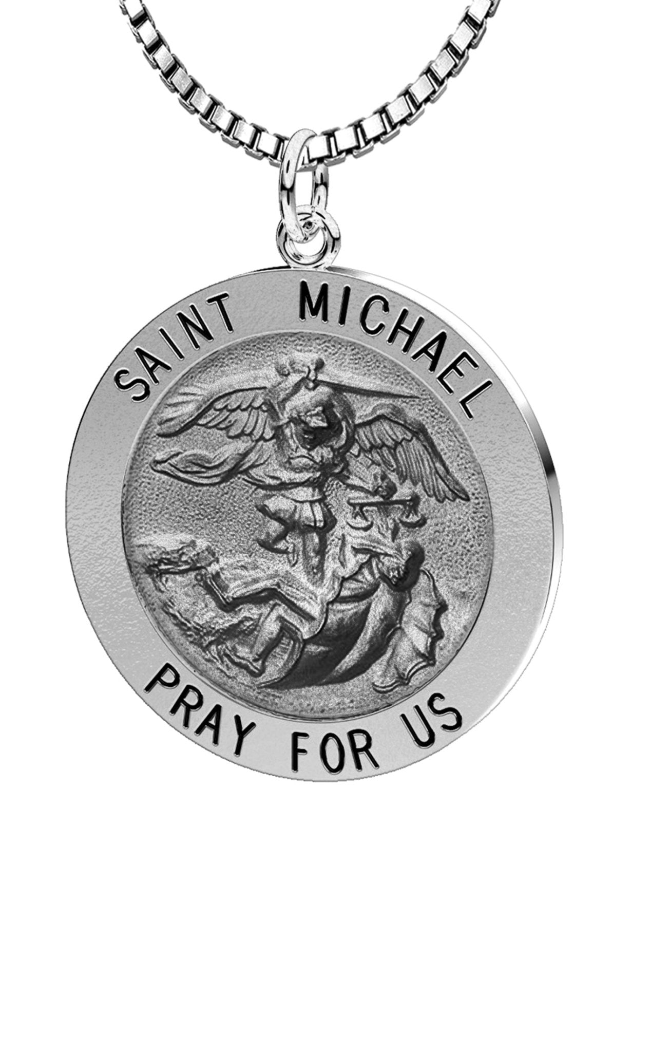 Ladies Antique 925 Sterling Silver Saint Michael Round Pendant Necklace, 22mm - US Jewels