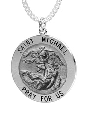 Ladies Antique 925 Sterling Silver Saint Michael Round Pendant Necklace, 22mm - US Jewels