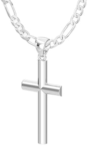 Ladies Domed 925 Sterling Silver Christian Cross Pendant Necklace, 35mm - US Jewels