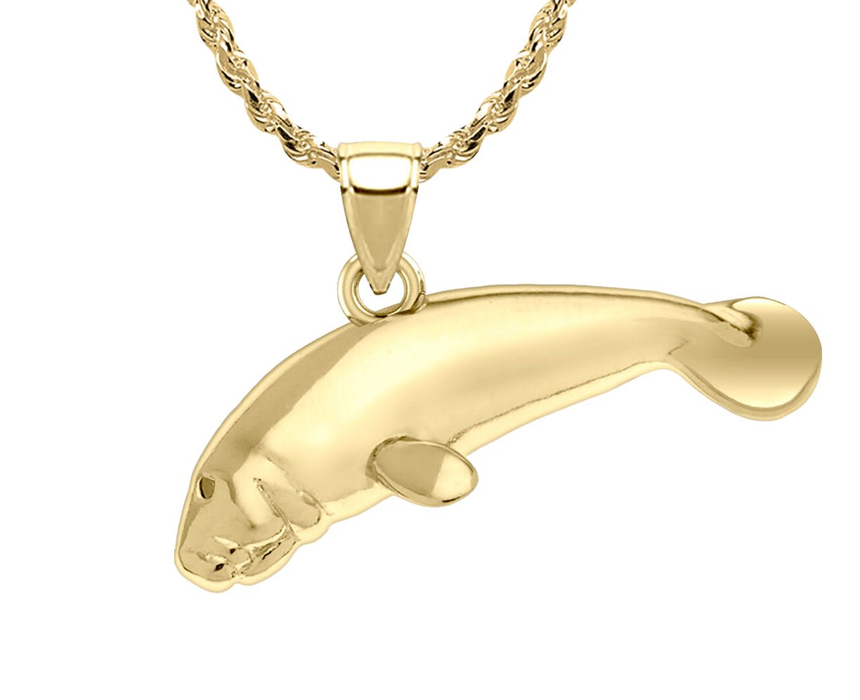 Ladies Small 14K Yellow Gold Manatee Aquatic pendant, 26mm - US Jewels