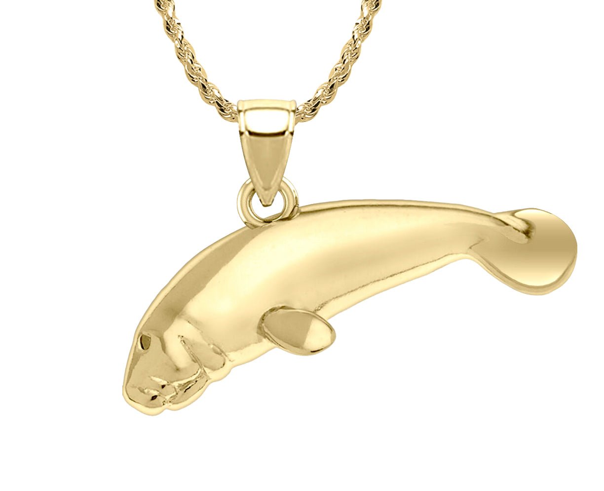 Ladies Small 14K Yellow Gold Manatee Aquatic pendant, 26mm - US Jewels