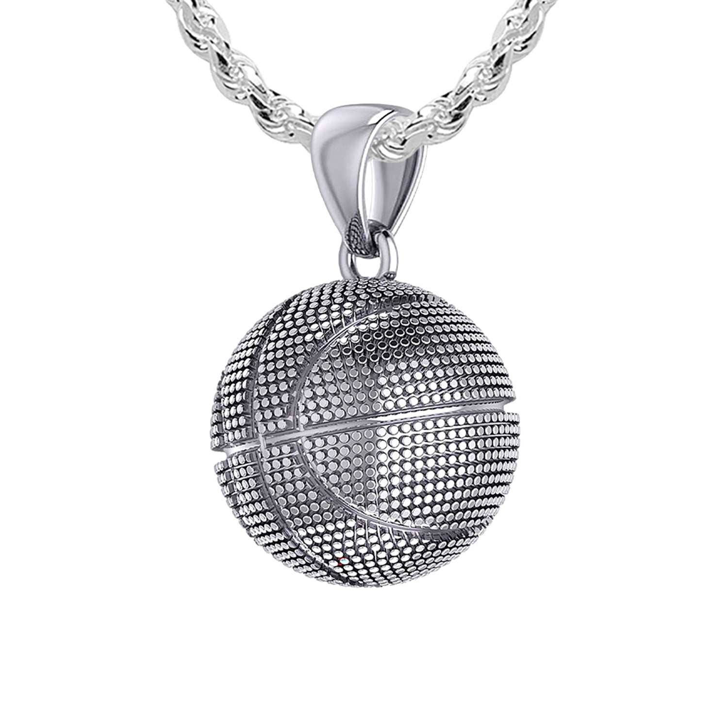 Women's 3D Solid Basketball Pendant Sports Necklace In Sterling
