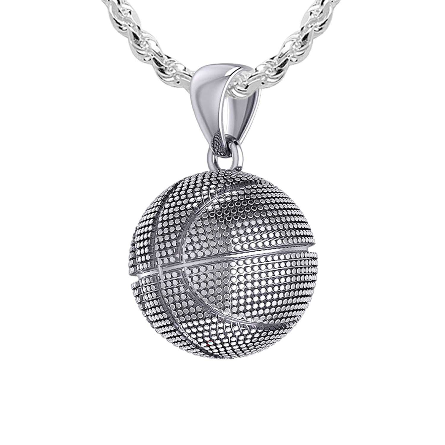 Ladies Small 925 Sterling Silver Textured Basketball Sports Pendant Necklace, 13mm - US Jewels