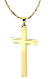 Ladies Solid 14k Yellow Gold Christian Cross Pendant Necklace, 32mm - US Jewels