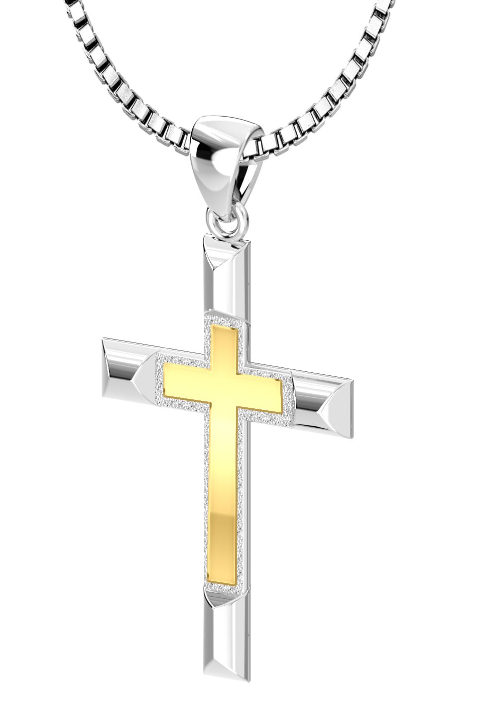 Ladies Two Tone 925 Sterling Silver Cross Pendant -High Polished