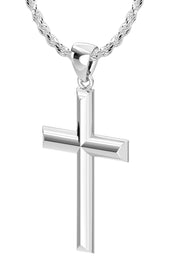 Ladies Solid 925 Sterling Silver High Polished Cross Pendant Necklace, 32mm - US Jewels