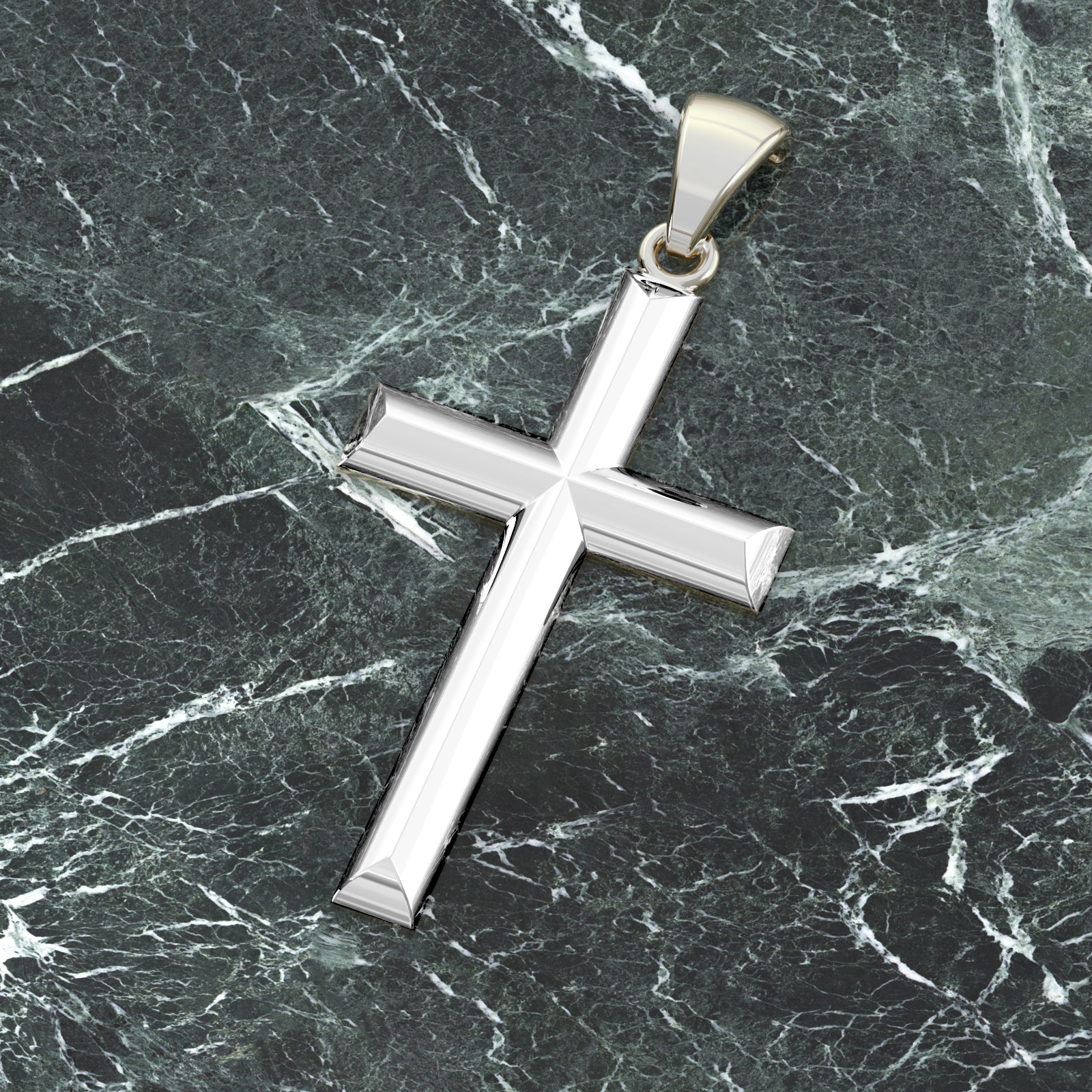 Ladies Solid 925 Sterling Silver High Polished Cross Pendant Necklace, 32mm - US Jewels