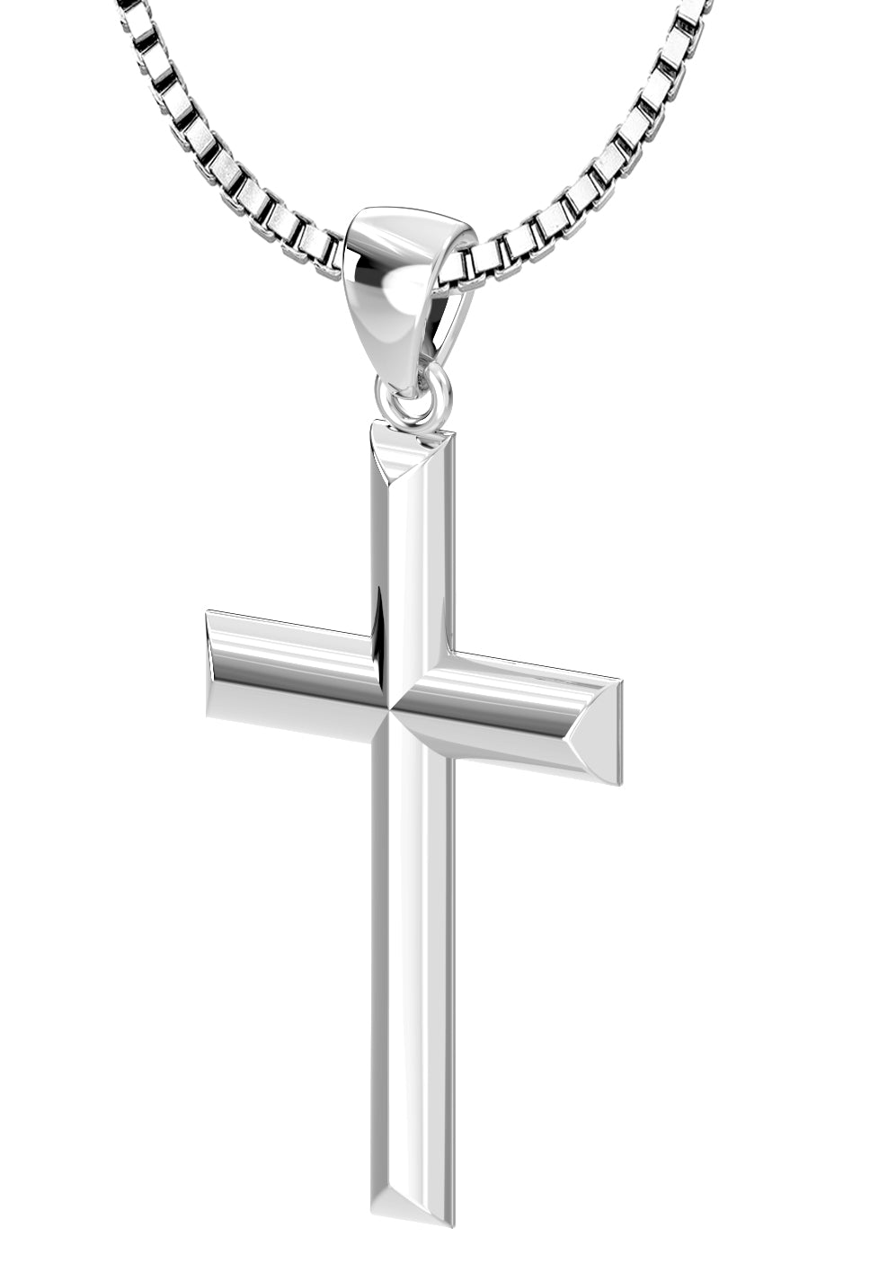 Ladies Solid 925 Sterling Silver High Polished Cross Pendant Necklace, 32mm  - 18in, 2.2mm Box Chain