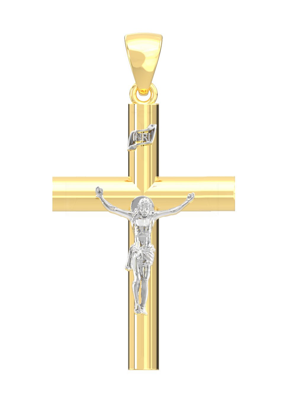 Ladies Two Tone 14k Gold Crucifix Cross Pendant Necklace, 35mm - US Jewels