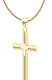 Ladies Two Tone 14k Gold Double Cross Pendant Necklace, 35mm - US Jewels