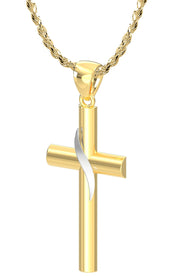 Ladies Two Tone 14k Gold Methodist Cross & Flame Pendant Necklace, 35mm - US Jewels