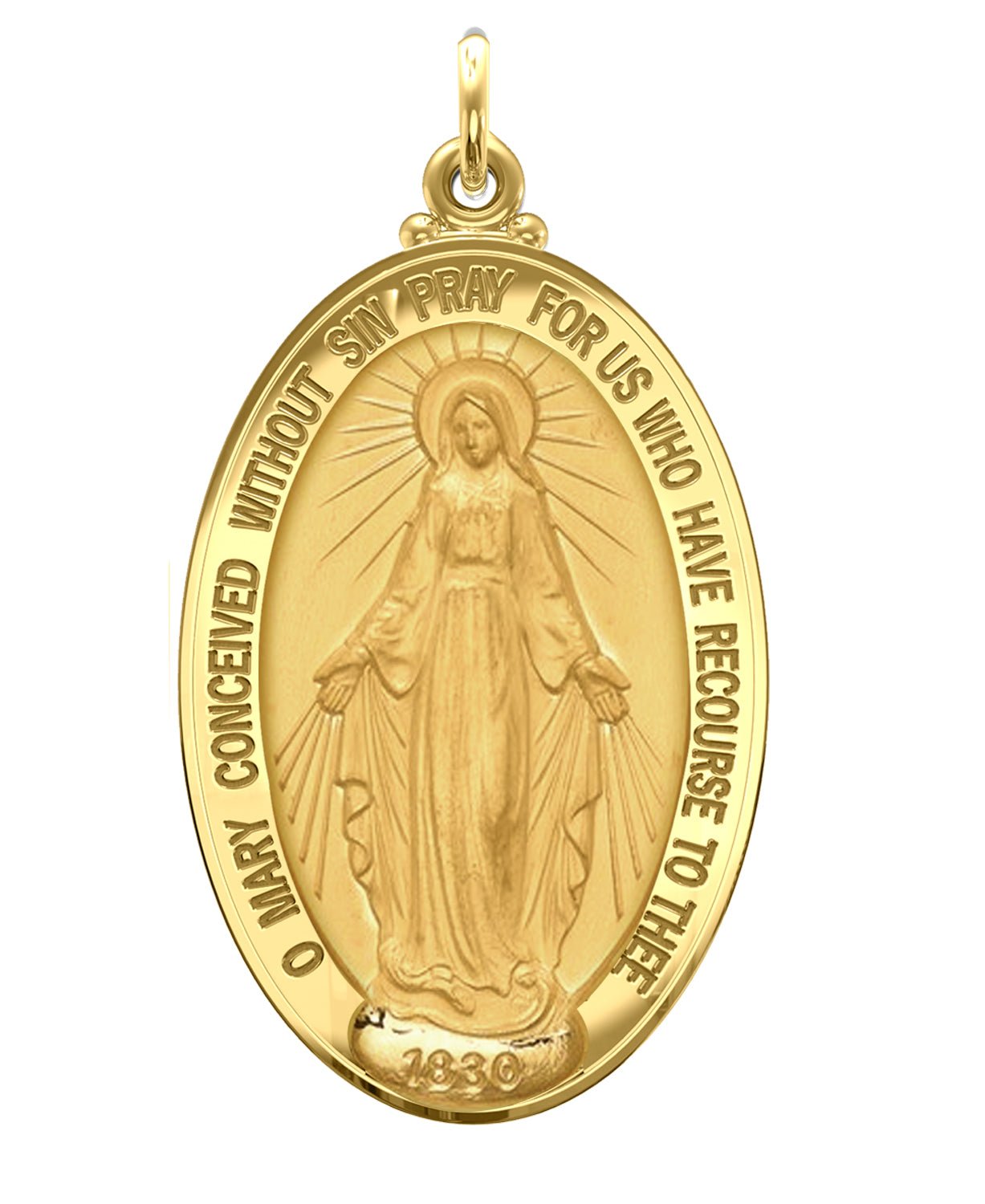 XL Virgin Mary Gold Necklace Miraculous Medal Pendant