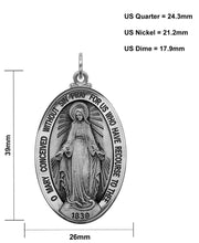 Ladies XL 925 Sterling Silver Large Miraculous Virgin Mary Antiqued Pendant Necklace, 39mm - US Jewels
