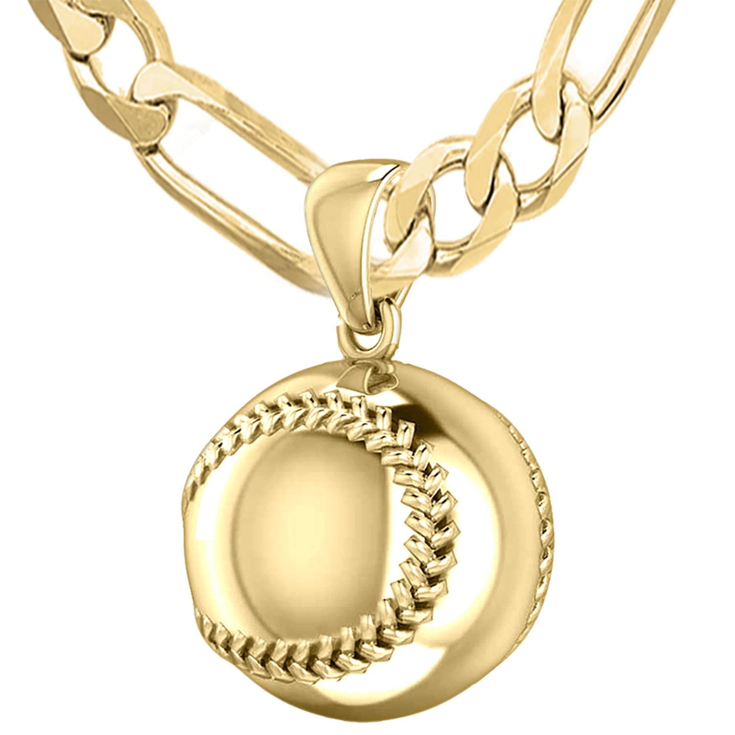 Large 10K or 14K Yellow Gold 3D Baseball Sport Ball Pendant Necklace, 18.5mm - US Jewels