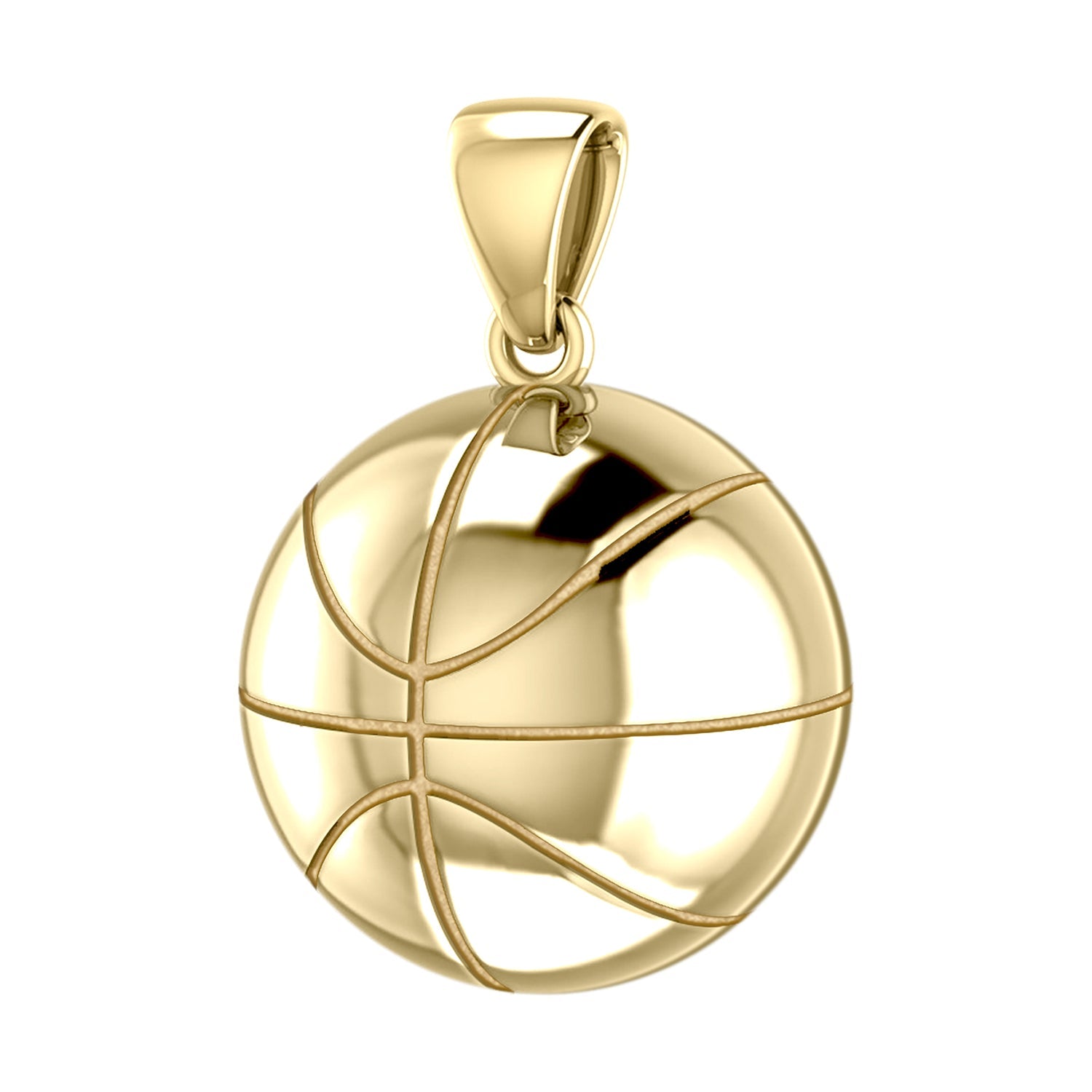 Large 10K or 14K Yellow Gold 3D Basketball Pendant Necklace, 18.5mm - US Jewels