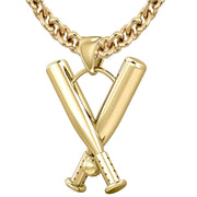 Large 10K or 14K Yellow Gold 3D Double Baseball Bat Sport Pendant Necklace, 28mm - US Jewels