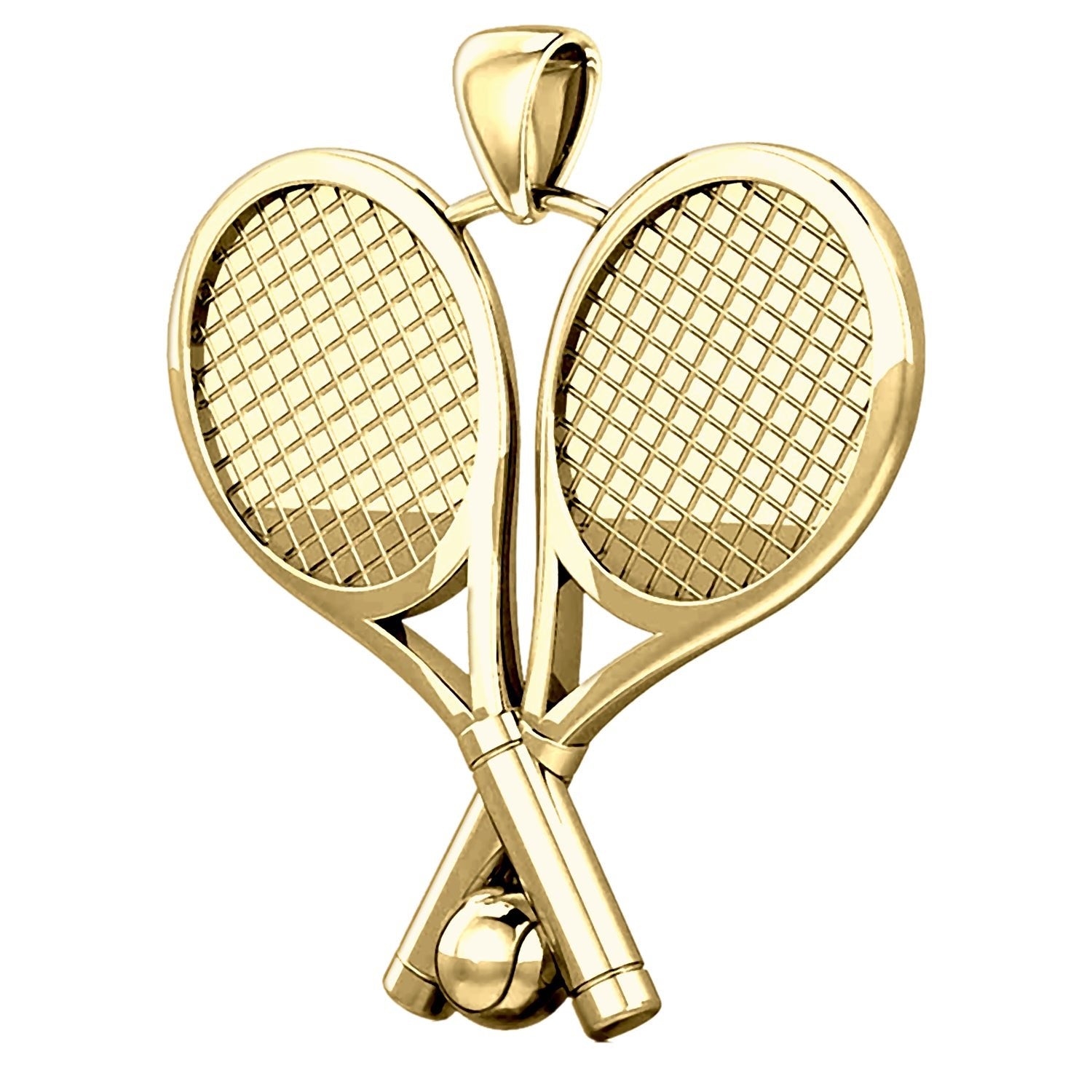 Large 10K or 14K Yellow Gold 3D Double tennis racket pendant necklace 39mm