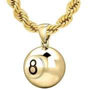 Large 10K or 14K Yellow Gold 3D Eight 8 Ball Billiards Pendant Necklace, 18.5mm - US Jewels