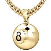 Large 10K or 14K Yellow Gold 3D Eight 8 Ball Billiards Pendant Necklace, 18.5mm - US Jewels