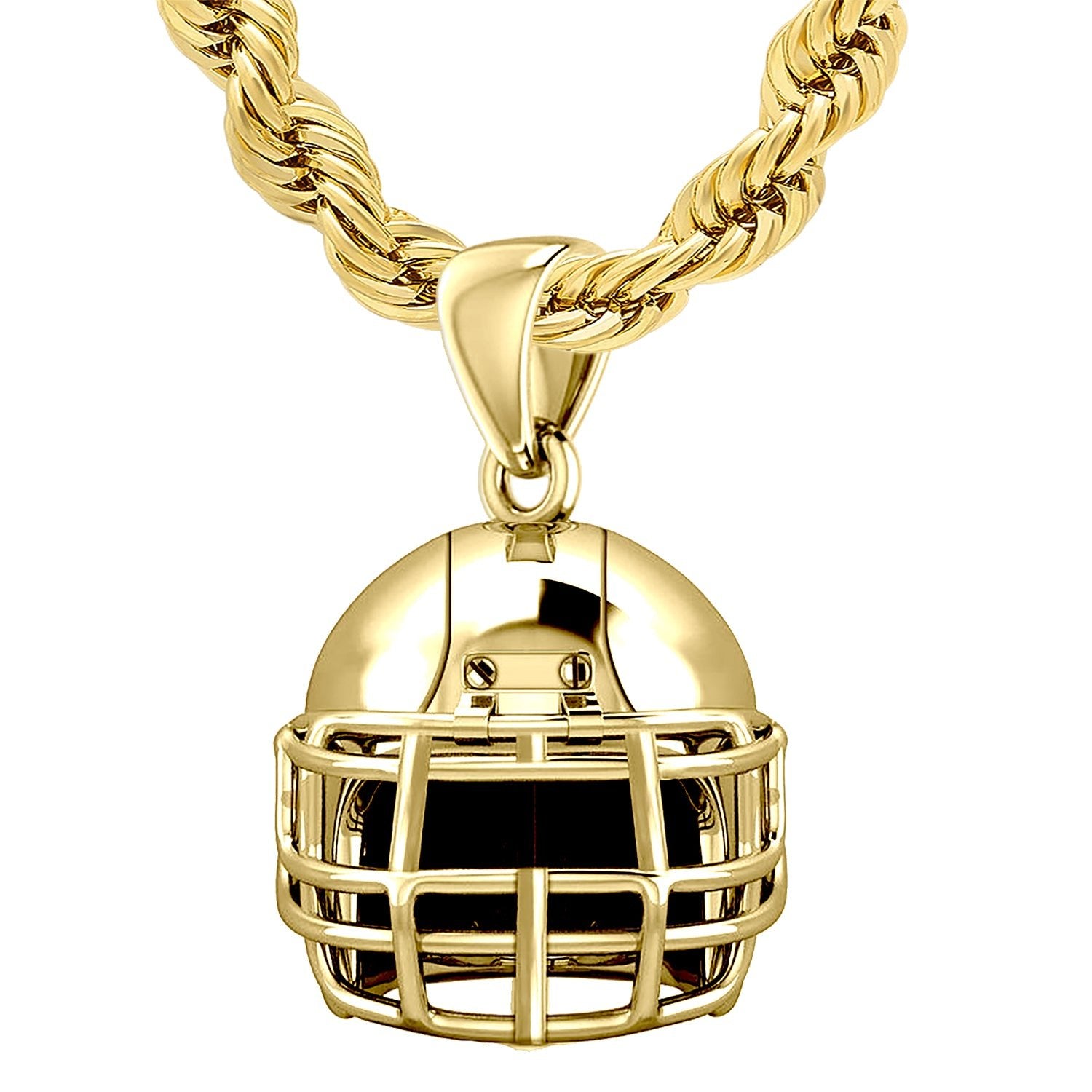 Large 10K or 14K Yellow Gold 3D Football Helmet Pendant Necklace, 22mm - US Jewels