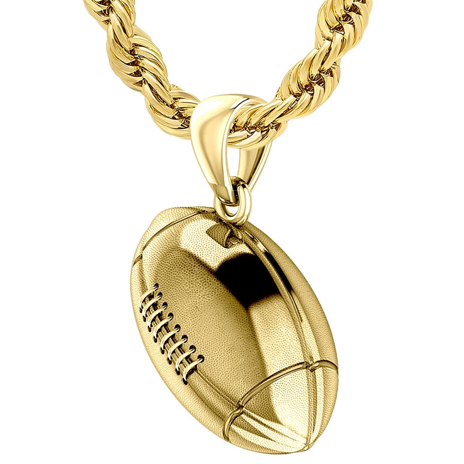 Large 10K or 14K Yellow Gold 3D Football Pendant Necklace, 20mm - US Jewels