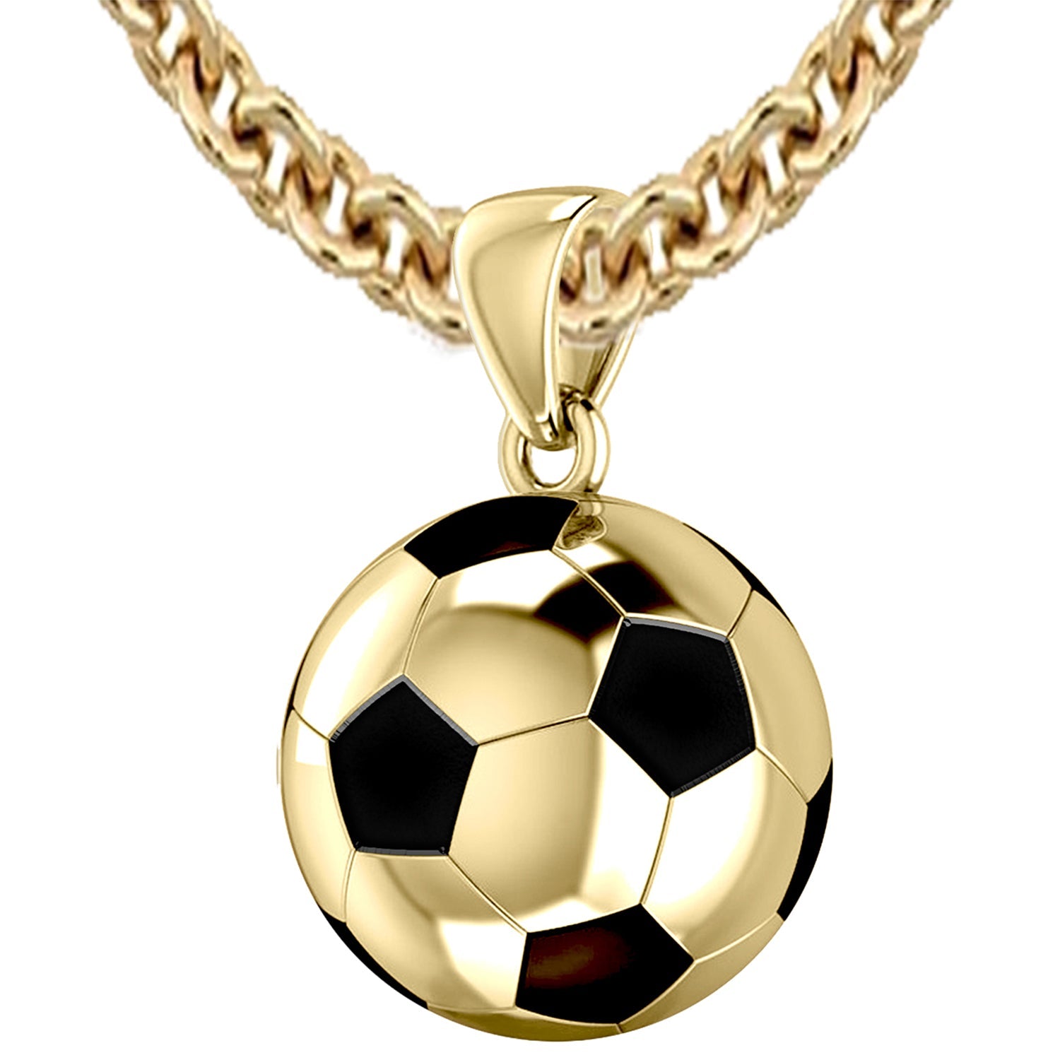 Large 10K or 14K Yellow Gold 3D Soccer Ball Football Pendant Necklace, 18.5mm - US Jewels