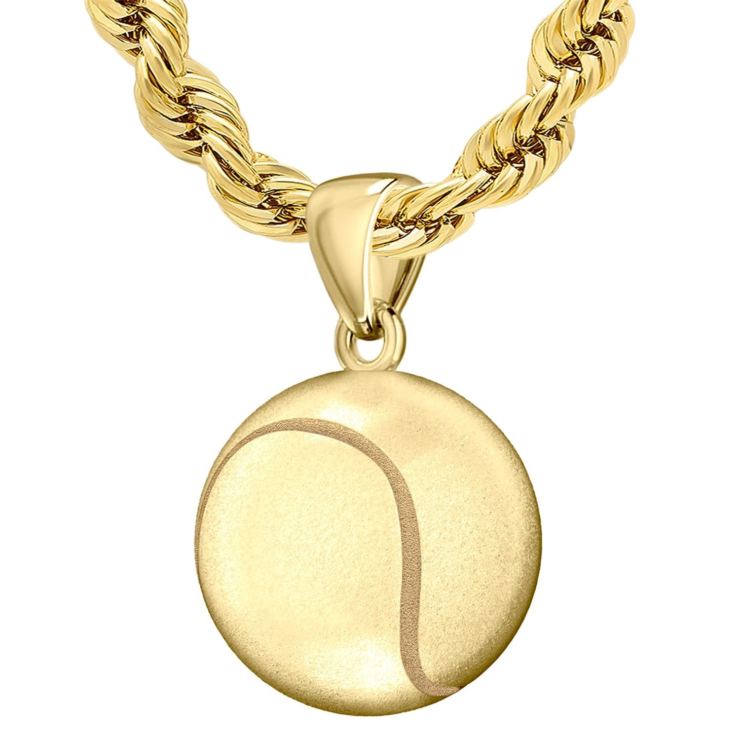 Large 10K or 14K Yellow Gold 3D Tennis Ball Pendant Necklace, 18.5mm - US Jewels