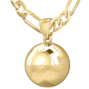 Large 10K or 14K Yellow Gold 3D Volley Ball Pendant Necklace, 18.5mm - US Jewels