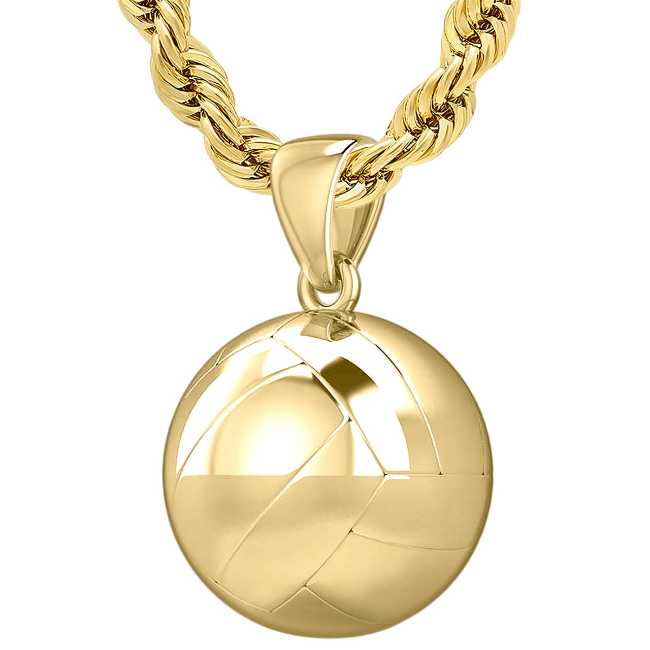 Large 10K or 14K Yellow Gold 3D Volley Ball Pendant Necklace, 18.5mm - US Jewels