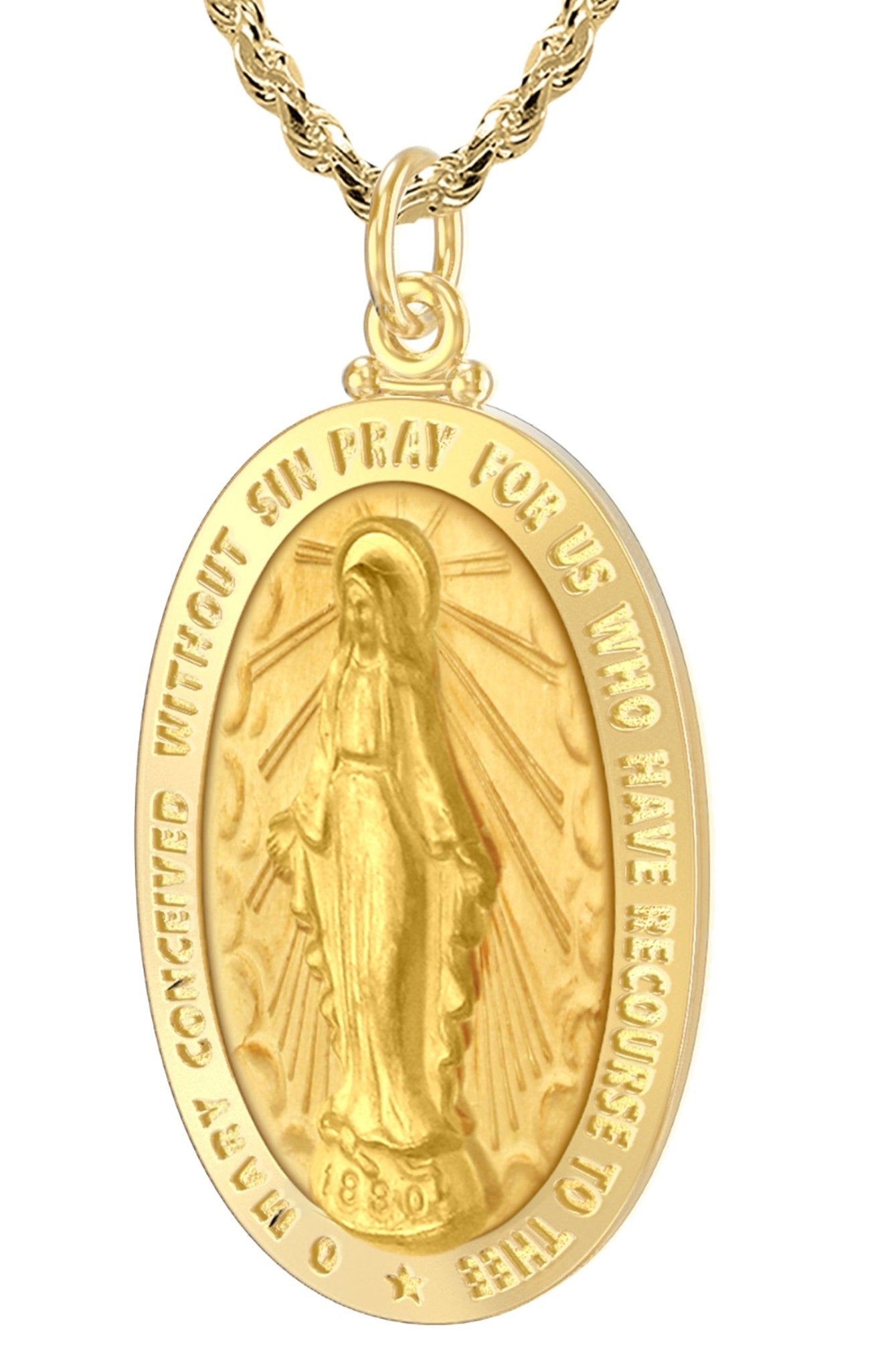 Large Virgin Mary Gold Necklace - Miraculous Medal Pendant