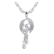 Large 2 5/16in 925 Sterling Silver Phoenix Mighty Fire Bird Pendant Necklace - US Jewels