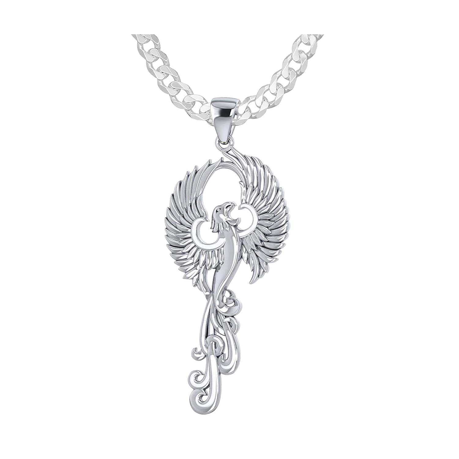 New 3 Tone Sterling Silver Phoenix Pendant & Chain Necklace