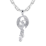 Large 2 5/16in 925 Sterling Silver Phoenix Mighty Fire Bird Pendant Necklace - US Jewels