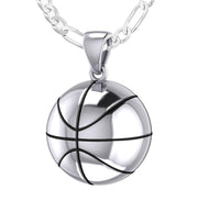 Large 925 Sterling Silver 3D Basketball Pendant Necklace, 18.5mm - US Jewels