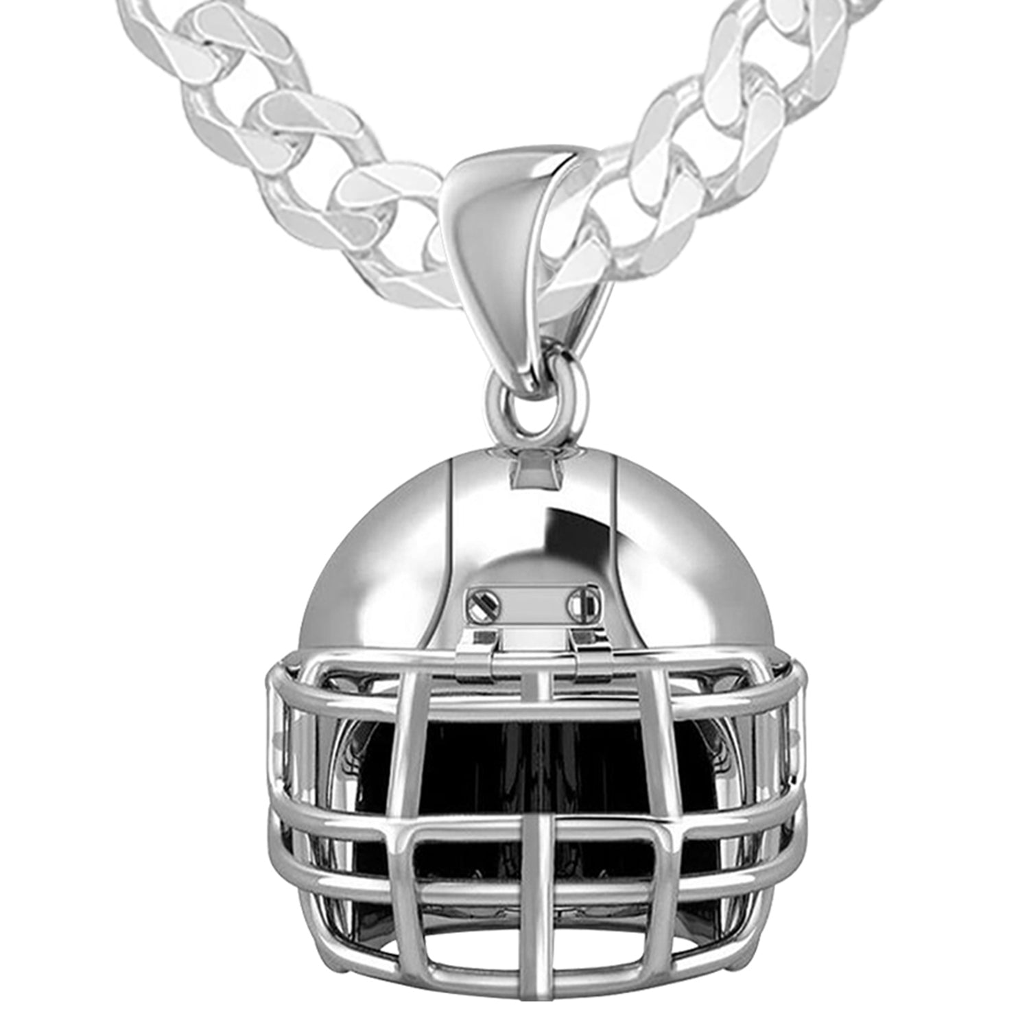 Large 925 Sterling Silver 3D Football Helmet Pendant Necklace, 22mm - US Jewels