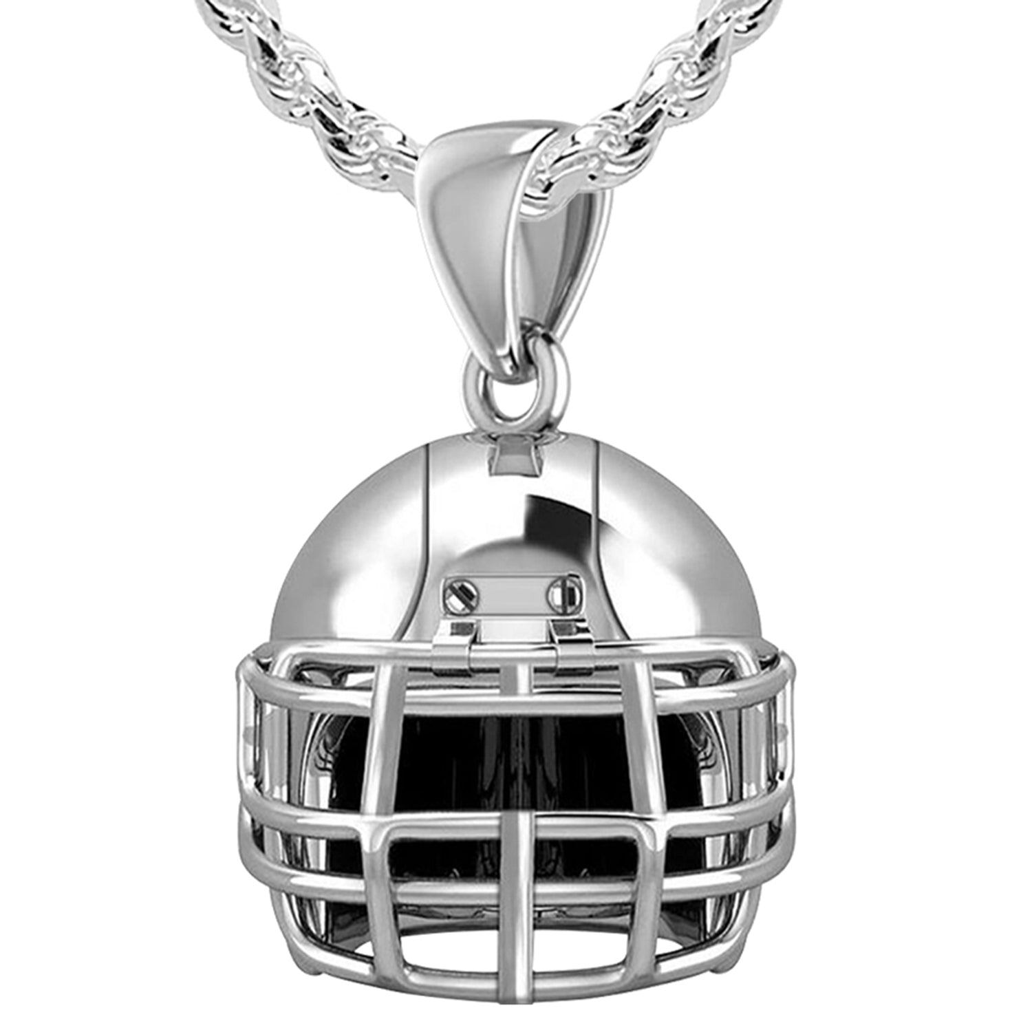 Large 925 Sterling Silver 3D Football Helmet Pendant Necklace, 22mm - US Jewels
