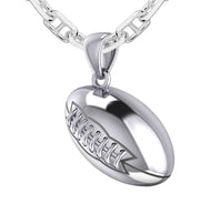 Large 925 Sterling Silver 3D Football Pendant Necklace, 20mm - US Jewels