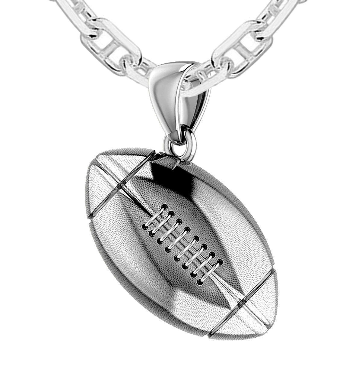 Large 925 Sterling Silver 3D Football Pendant Necklace, 20mm - US Jewels