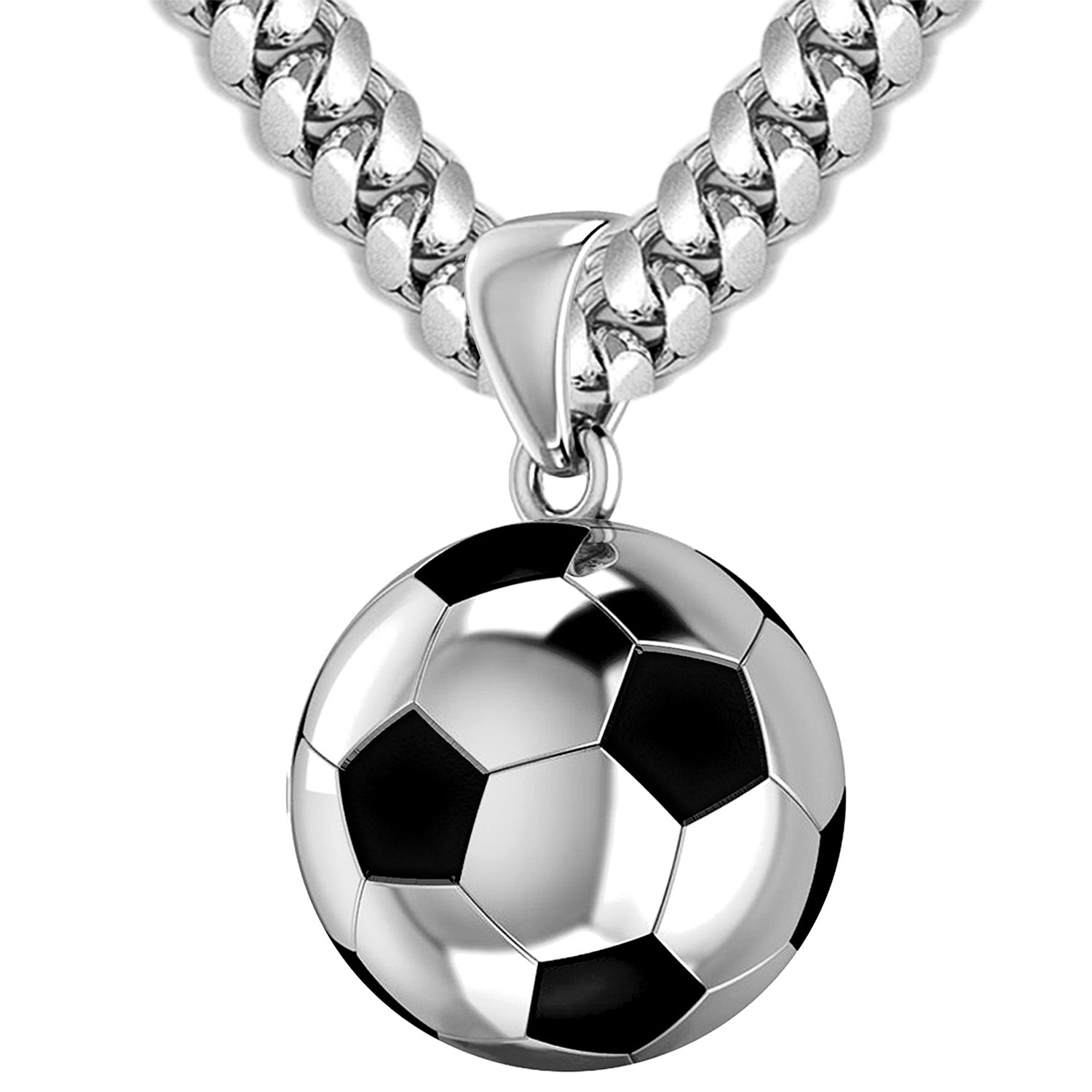 Large 925 Sterling Silver 3D Soccer Ball Football Pendant Necklace, 18.5mm - US Jewels