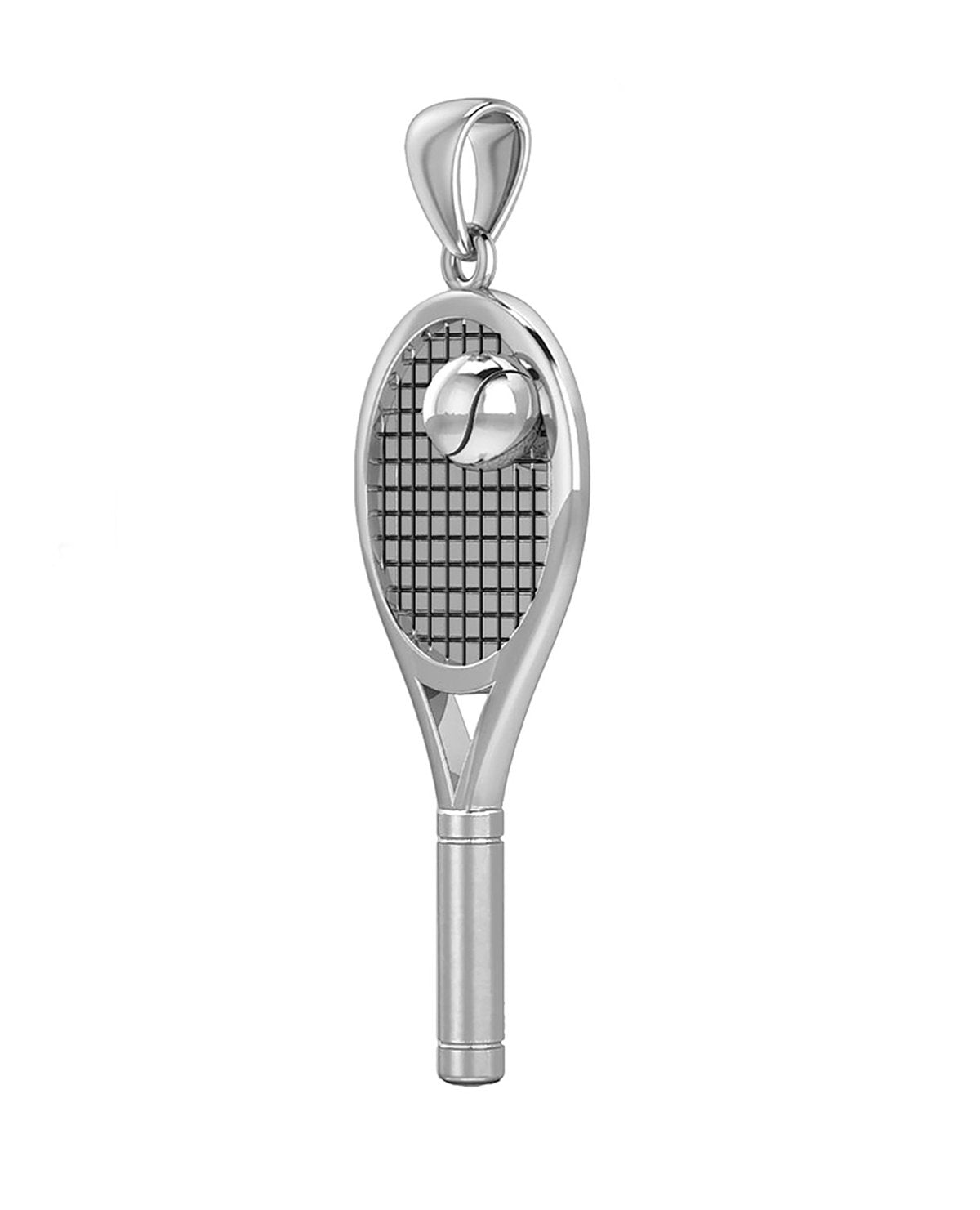Large 925 Sterling Silver 3D Tennis Racket & Ball Pendant Necklace, 42mm - US Jewels