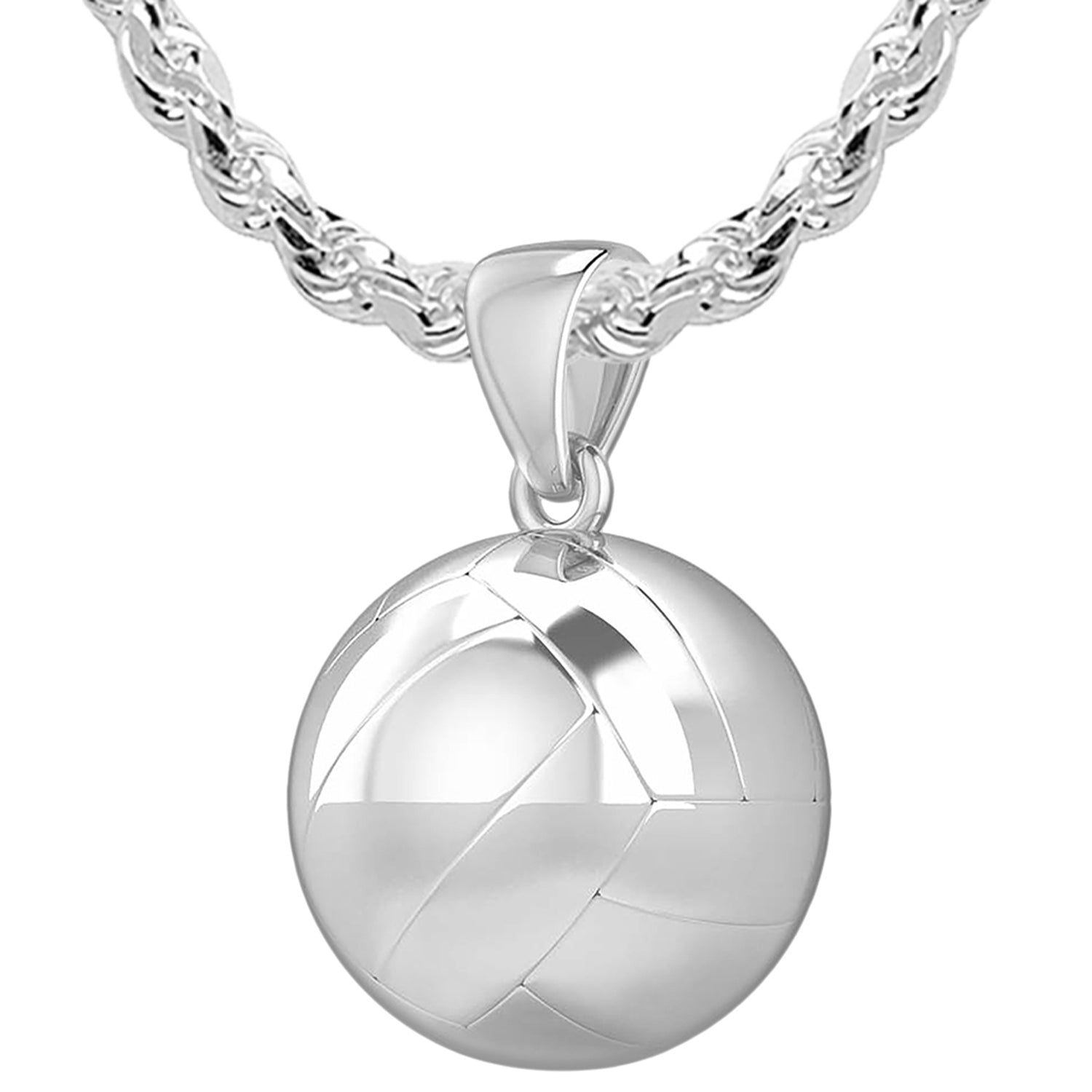 Large 925 Sterling Silver 3D Volley Ball Pendant Necklace, 18.5mm - US Jewels