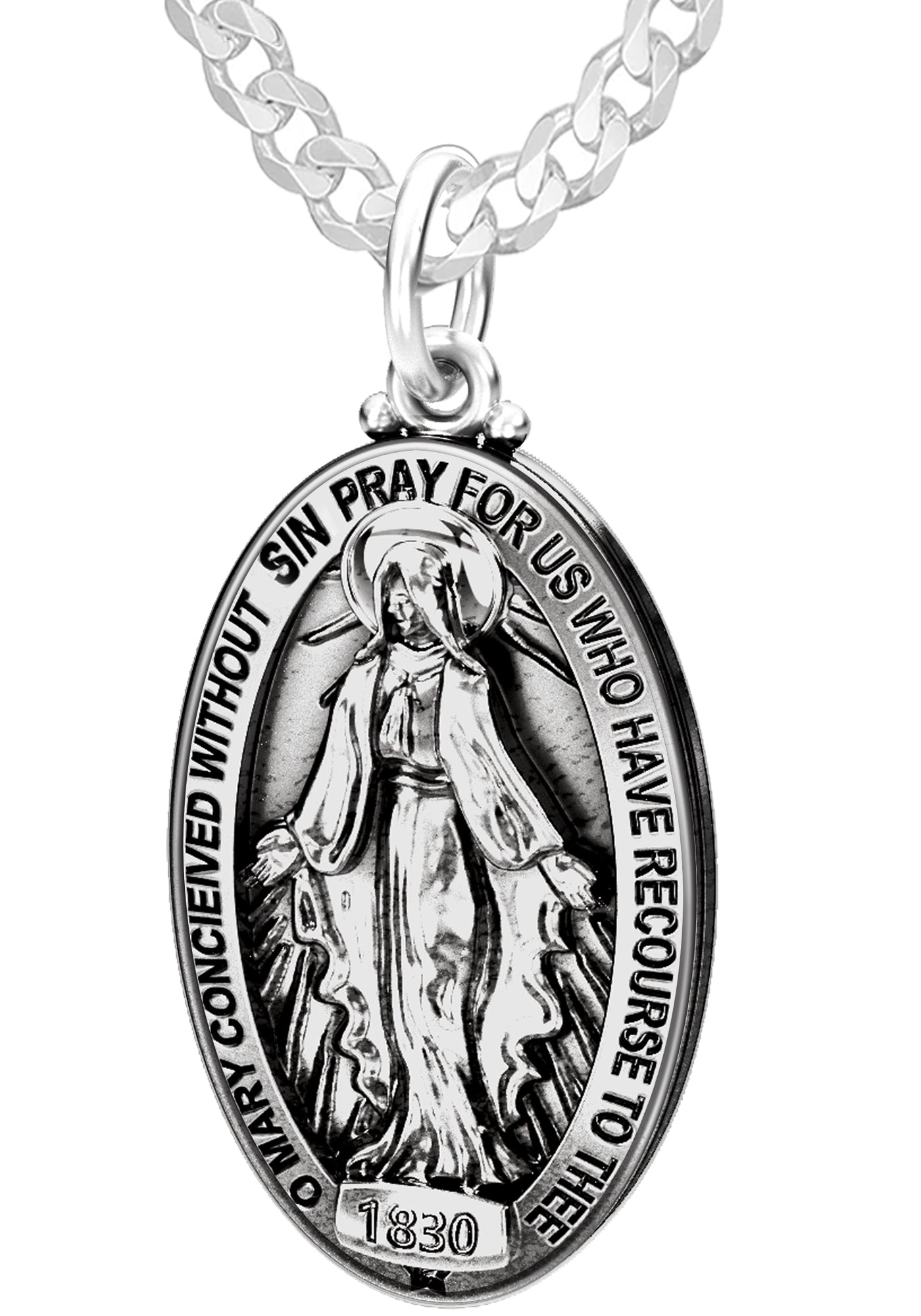 Virgin Mary Necklace - Silver Pendant Necklace In Oval