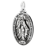 Large 925 Sterling Silver Oval Miraculous Virgin Mary Antique Finish Pendant Necklace, 32mm - US Jewels