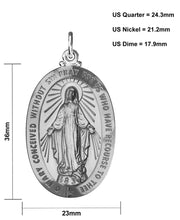 Large 925 Sterling Silver Oval Miraculous Virgin Mary Medal Pendant Necklace, 36mm - US Jewels