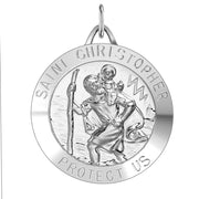 Large Men's 925 Sterling Silver Saint Christopher Round Polished Pendant Necklace, 32mm - US Jewels
