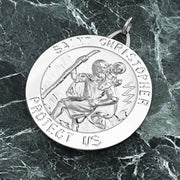 Large Men's 925 Sterling Silver Saint Christopher Round Polished Pendant Necklace, 32mm - US Jewels