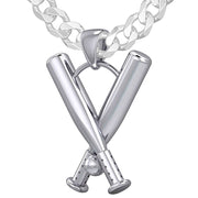 Large Solid 3D 925 Sterling Silver Double Baseball Bat Sport Pendant Necklace, 28mm - US Jewels