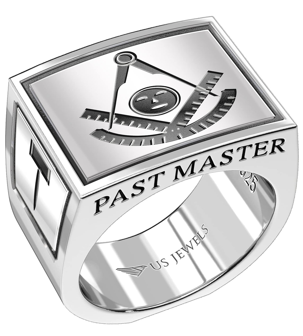 Masonic Customizable Men's 925 Sterling Silver Solid Back Past Master Ring - US Jewels