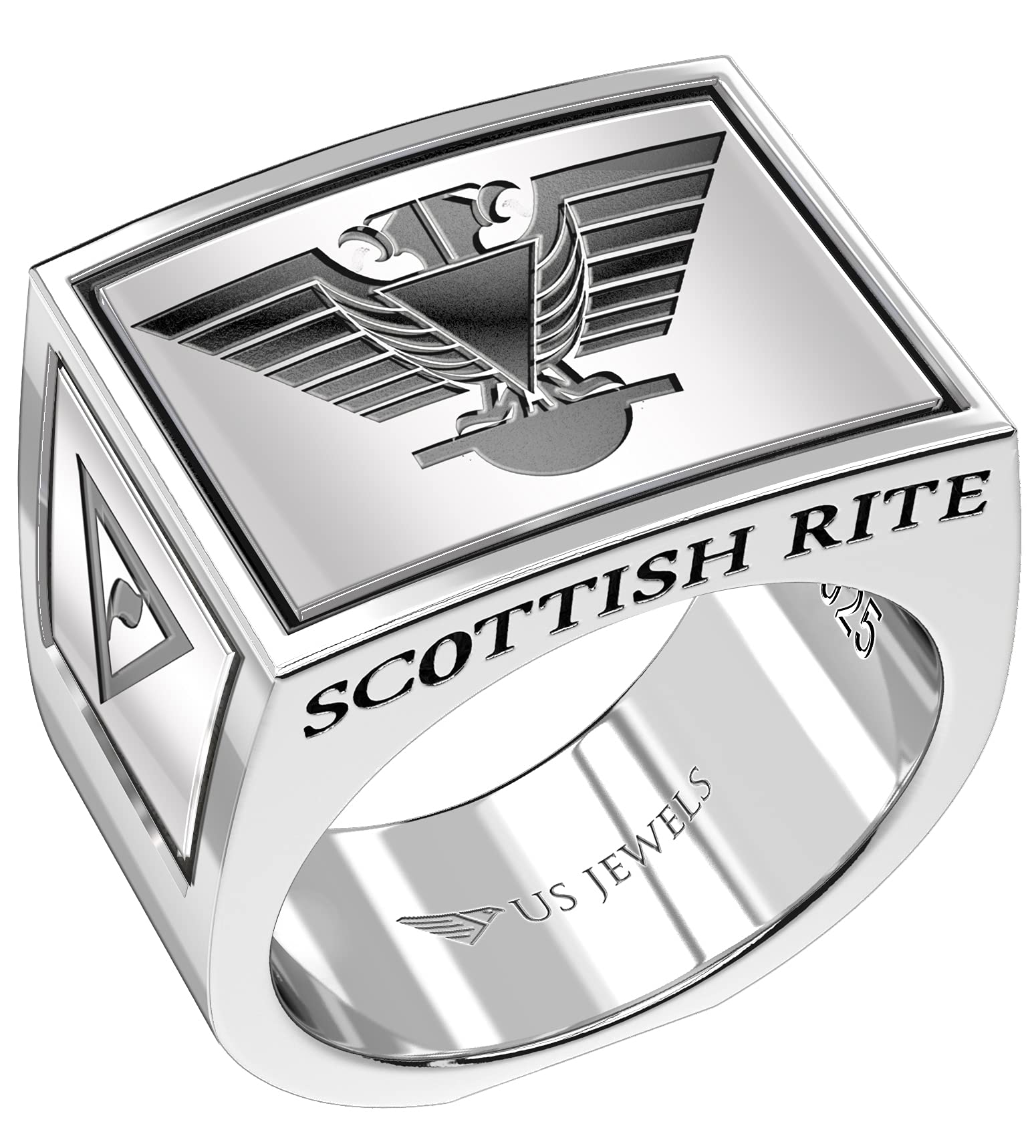 Masonic Men's 925 Sterling Silver Solid Back Scottish Rite Ring - US Jewels