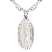 Men 925 Sterling Silver 32mm St Christopher Oval High Polished Pendant Necklace - US Jewels